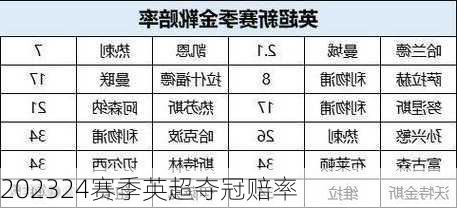 202324赛季英超夺冠赔率