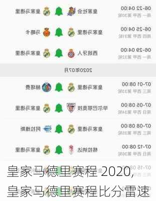 皇家马德里赛程 2020,皇家马德里赛程比分雷速