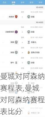 曼城对阿森纳赛程表,曼城对阿森纳赛程表比分