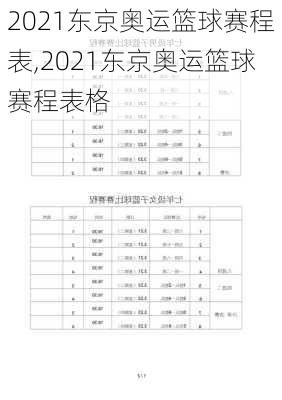 2021东京奥运篮球赛程表,2021东京奥运篮球赛程表格