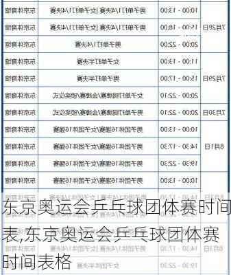 东京奥运会乒乓球团体赛时间表,东京奥运会乒乓球团体赛时间表格