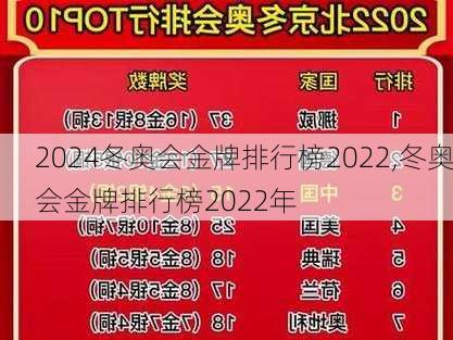 冬奥会金牌排行榜2022,冬奥会金牌排行榜2022年