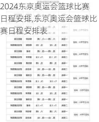 东京奥运会篮球比赛日程安排,东京奥运会篮球比赛日程安排表