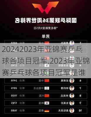 2023年亚锦赛乒乓球各项目冠军,2023年亚锦赛乒乓球各项目冠军是谁