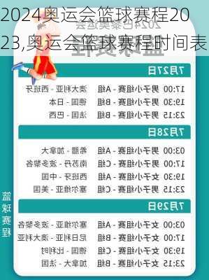 奥运会篮球赛程2023,奥运会篮球赛程时间表