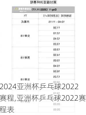 亚洲杯乒乓球2022赛程,亚洲杯乒乓球2022赛程表