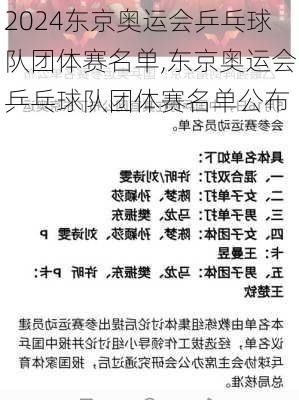 东京奥运会乒乓球队团体赛名单,东京奥运会乒乓球队团体赛名单公布