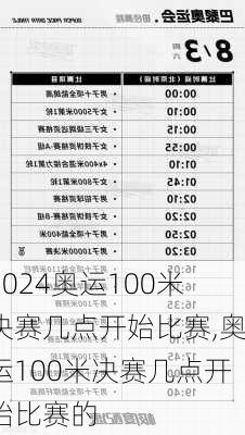 奥运100米决赛几点开始比赛,奥运100米决赛几点开始比赛的