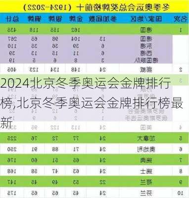 北京冬季奥运会金牌排行榜,北京冬季奥运会金牌排行榜最新